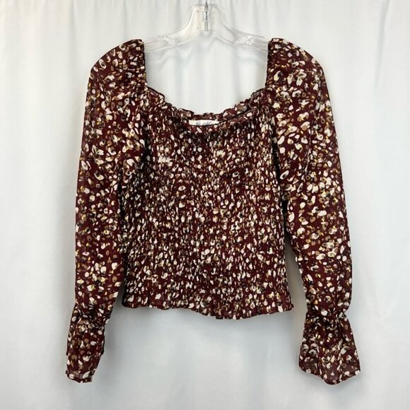 She + Sky Tops - She + Sky Off Shoulder Crop Blouse Womens M Multicolor Long Flare Sleeve Smocked